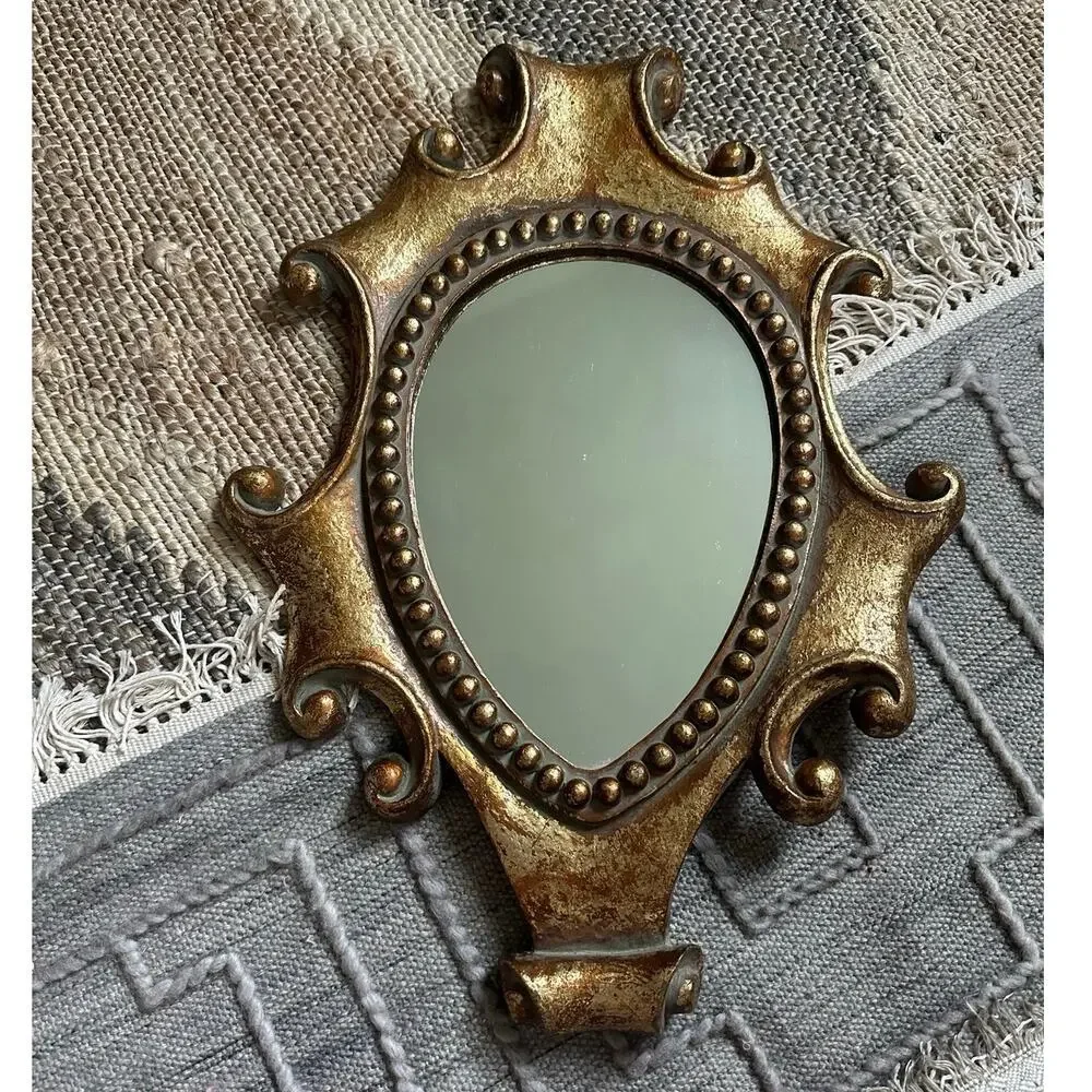 Vintage Wall Mirror Hollywood Regency Style Gold Ornate baroque 18x14”